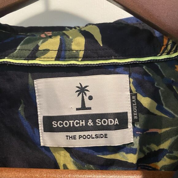 NOT FOR SALE Scotch & Soda Camp Shirt Men XXL Blue Poolside Hawaiian Tropical - Picture 2 of 14